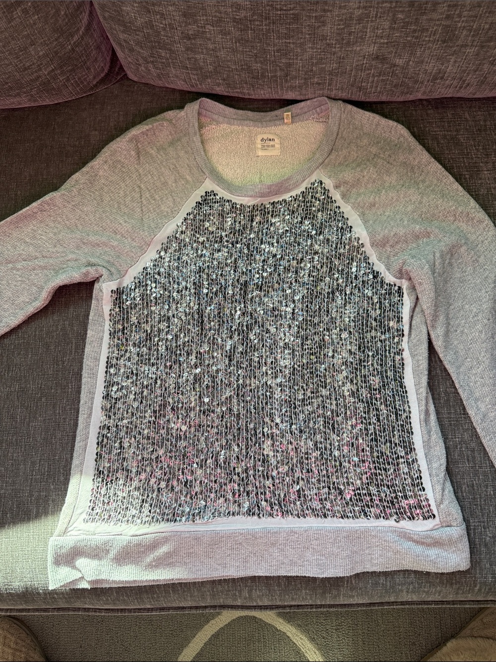 Dylan Grey and Silver Sequin Color Block Top